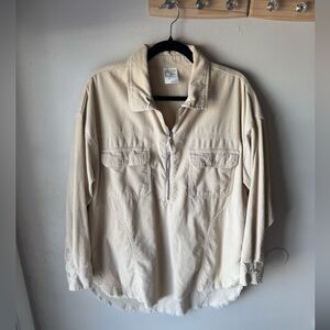 OFFLINE by Aerie Cream Corduroy Quarter Zip Shacket - S (Oversized)